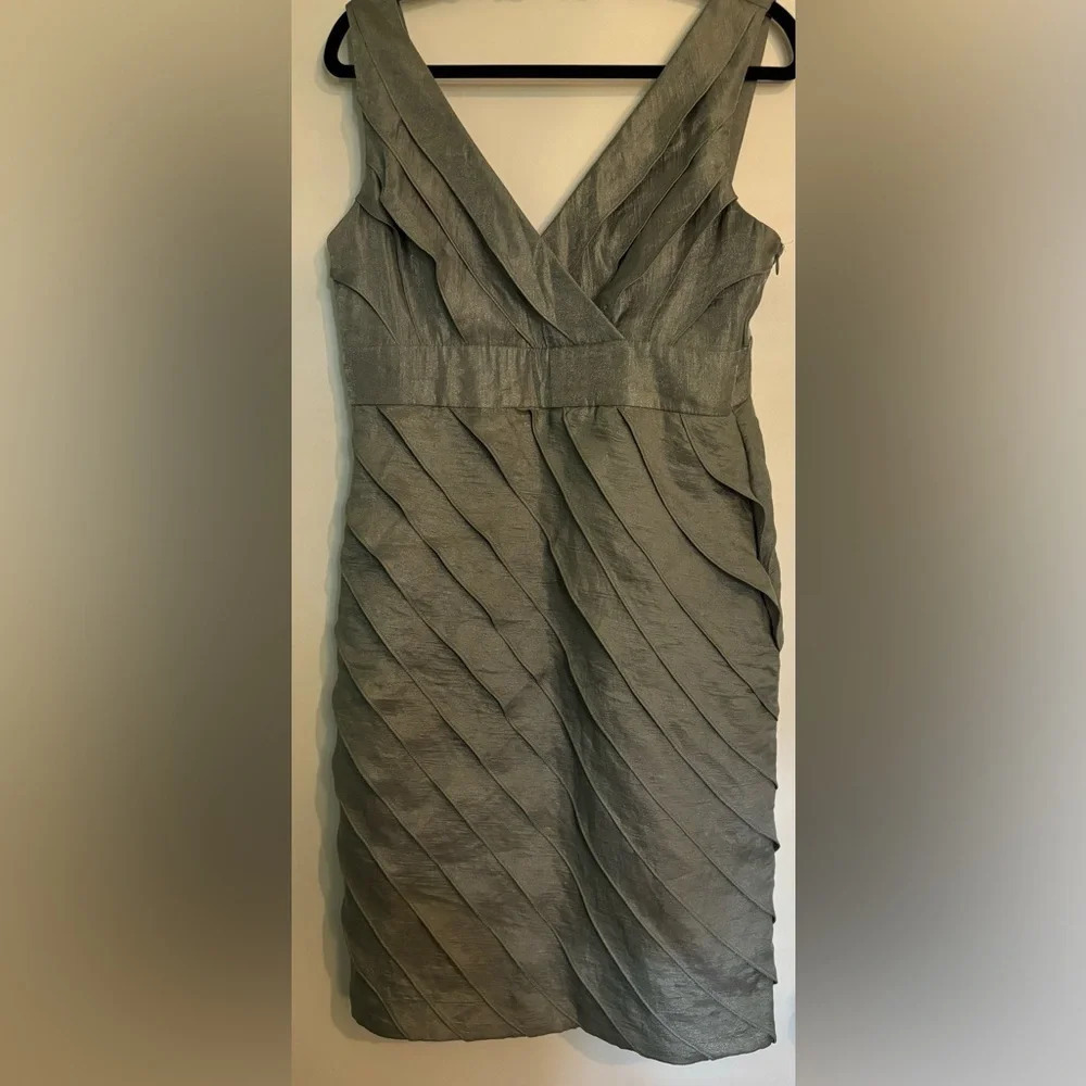 London Times Womens Silver Layered Organza Tank Knee Length Size 12 Dress